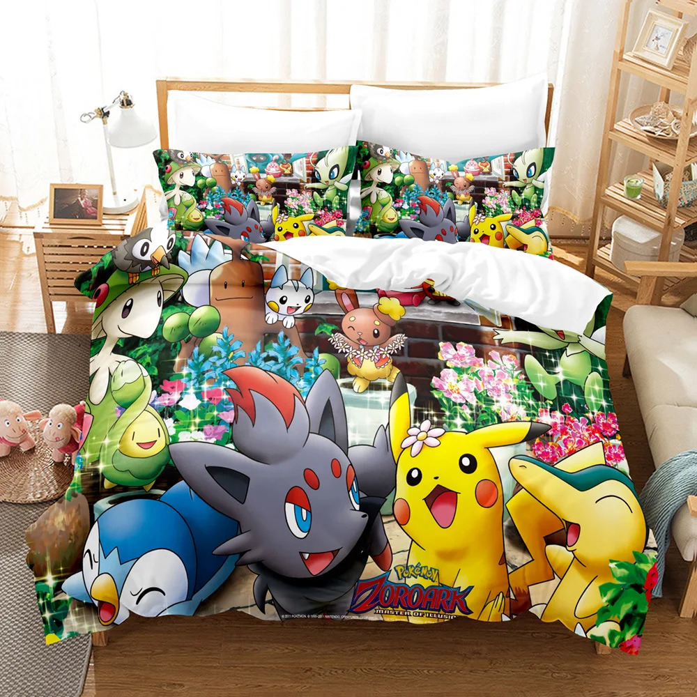 Cartoon Anime pokemon Set biancheria da letto Kawaii Pikachu Set copripiumino copripiumino federa Set letto per bambini Twin Queen King Size