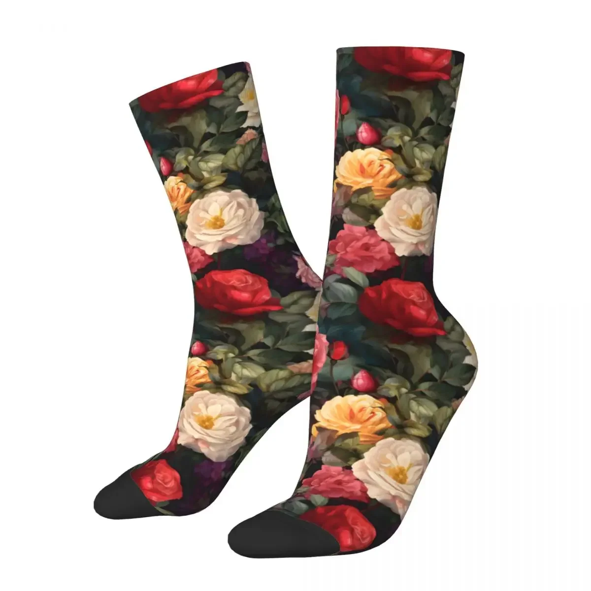 Vintage Blooming Roses Men's compression Socks Unisex Harajuku Seamless Printed Novelty Crew Sock