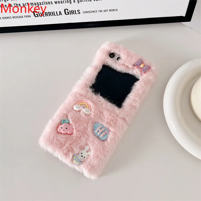 Cute Warm Fur Bear Funny Mascot Z Flip 6 Z Flip 5 Phnoe Case For Samsung Z Flip 1 2 3 4 5G Hard Shell Galaxy ZFlip6 ZFlip5 ZFlip