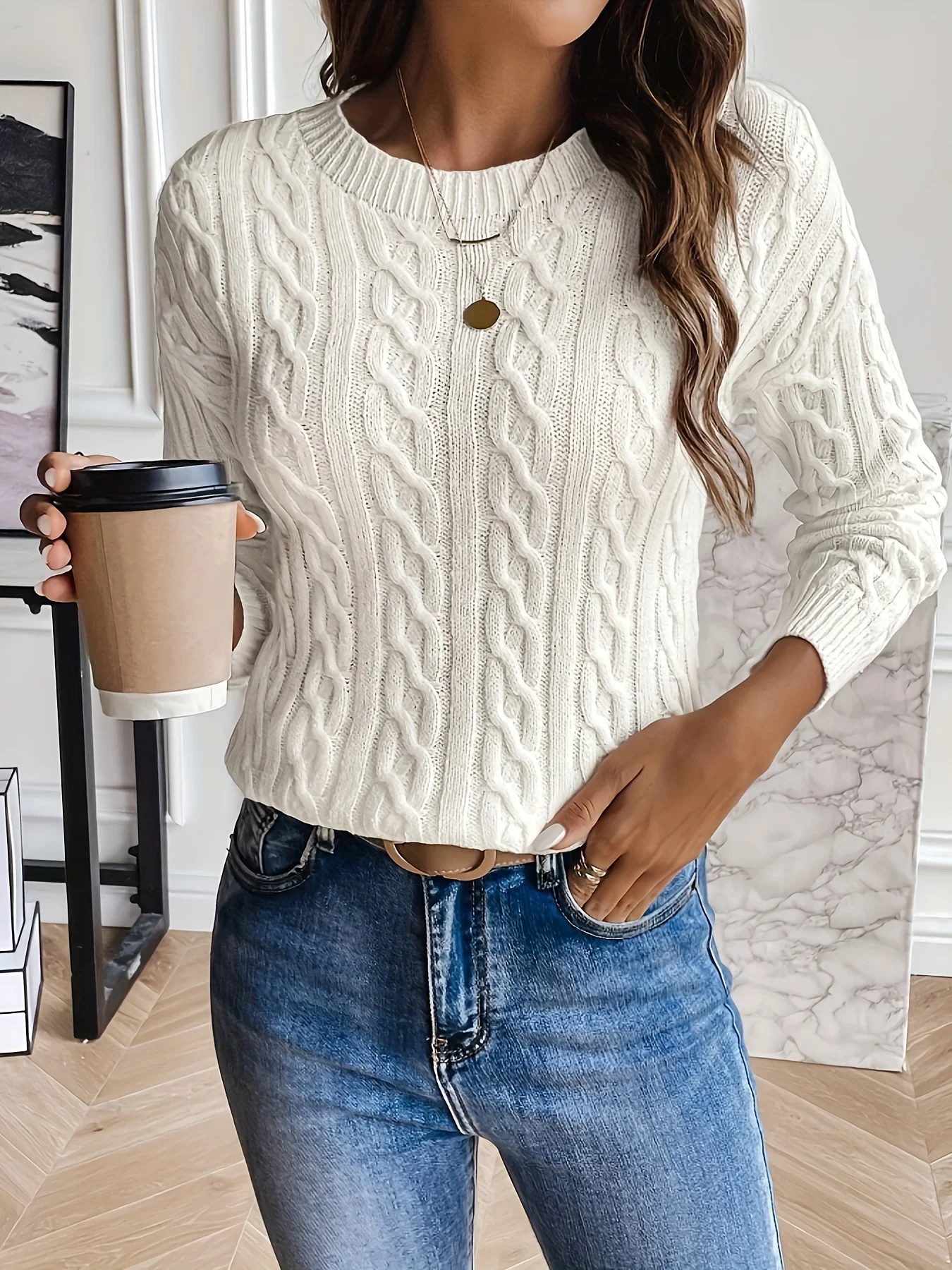 2024 new casual and versatile knitted dropped-sleeve pullover sweater