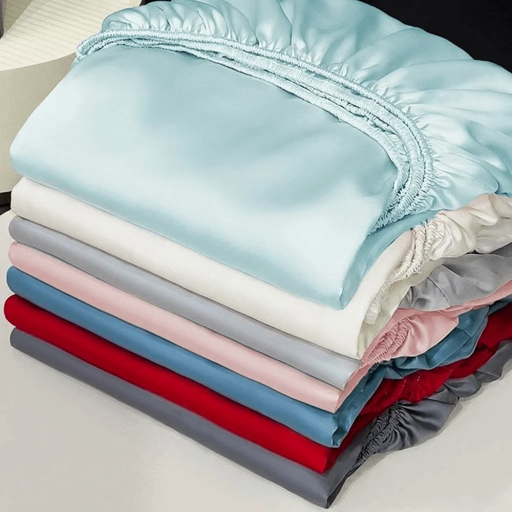 Breathable Ice Silk Cooling Fitted Sheet Soft Smooth Non-Slip Mattress Cover 120、180cm Elastic Band Bed Sheet Summer