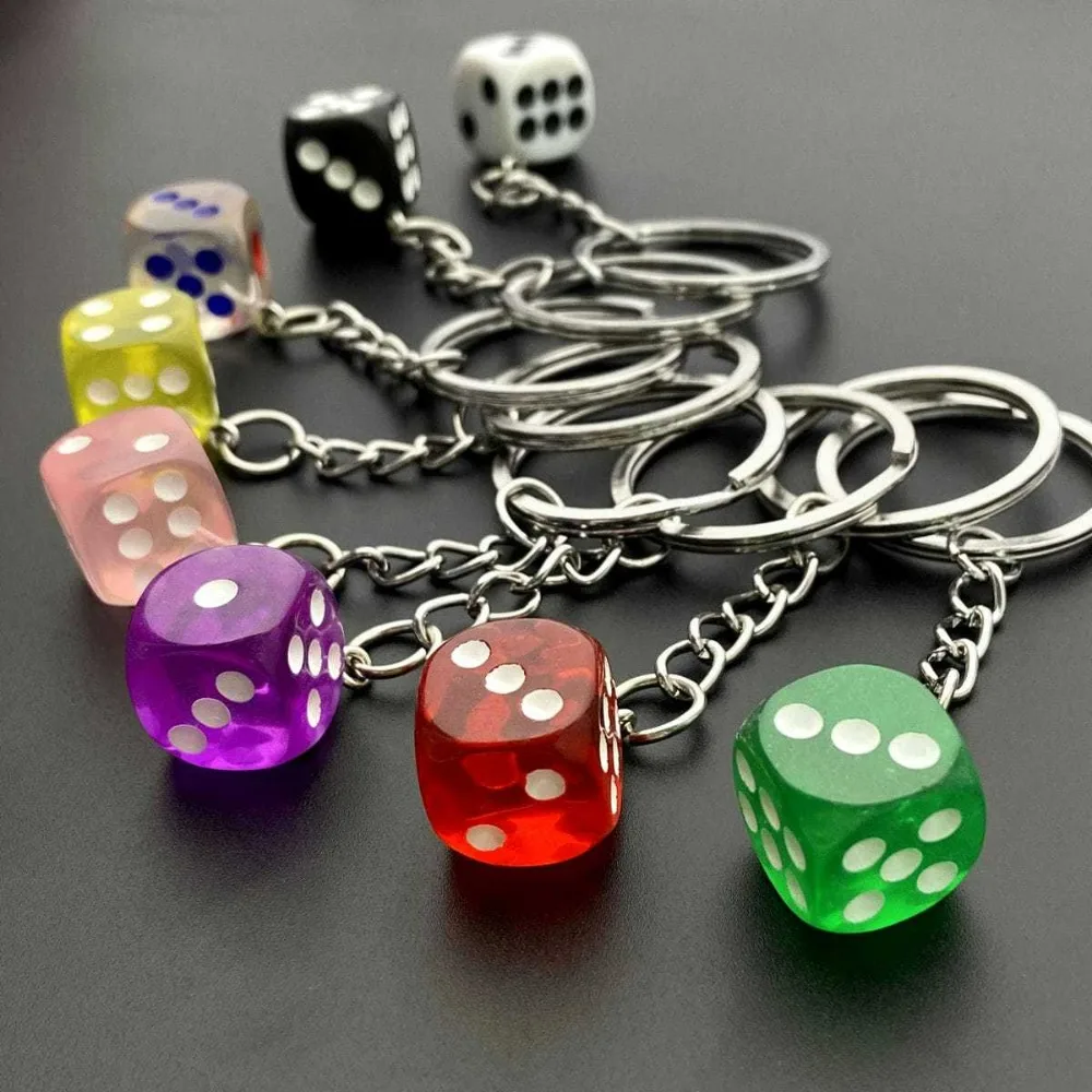 

Cross-border Ins Hot Selling Fashion Trend Multicolored Simulation Three Dimensional Dice Keychain Ring Resin Bag Pendant