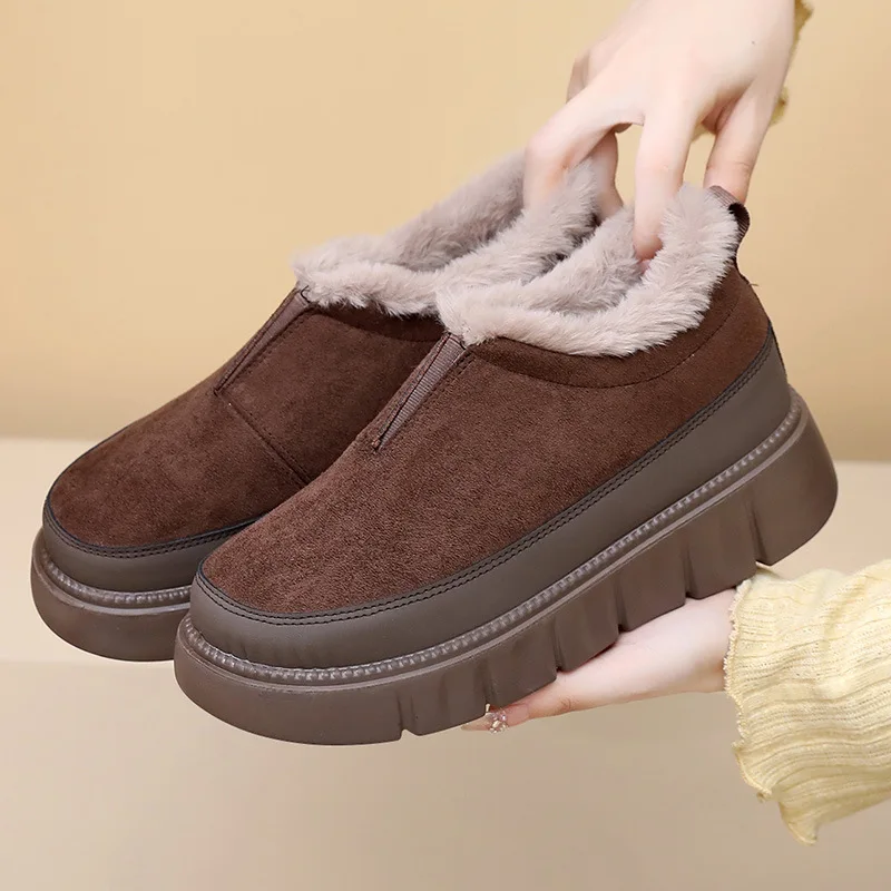 Women Winter Warm Plush‑Lined Snow Shoes Suede Upper Zip‑Up Thick Platform Non‑slip Casual Ankle Cotton Boots