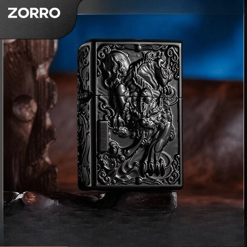 【ZORRO】Zorro Armor Black God of Wealth Big Pixiu Kerosine Lighter, Limited Edition Black Titanium Embossed High-end Gift for Men