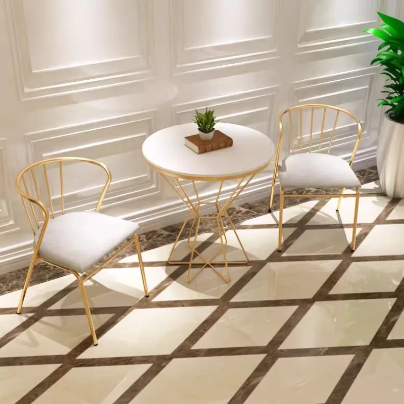 

Nordic wrought iron dining chair golden back chair cafe Internet celebrity fall bedroom balcony living room leisure table and ch