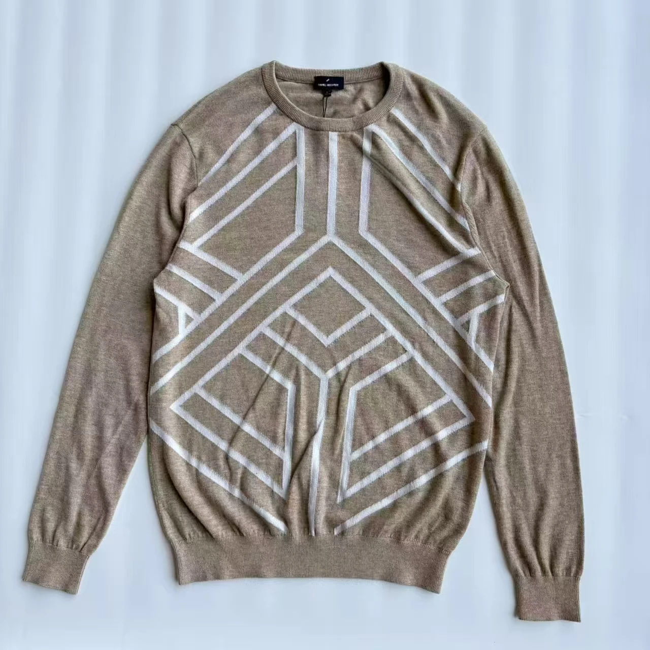 

Faionable Versatile Men's Wool Sweater Casual Sle Long Sve round Ne Warm Geometric Pattern Outdoor Wear Loose Fit