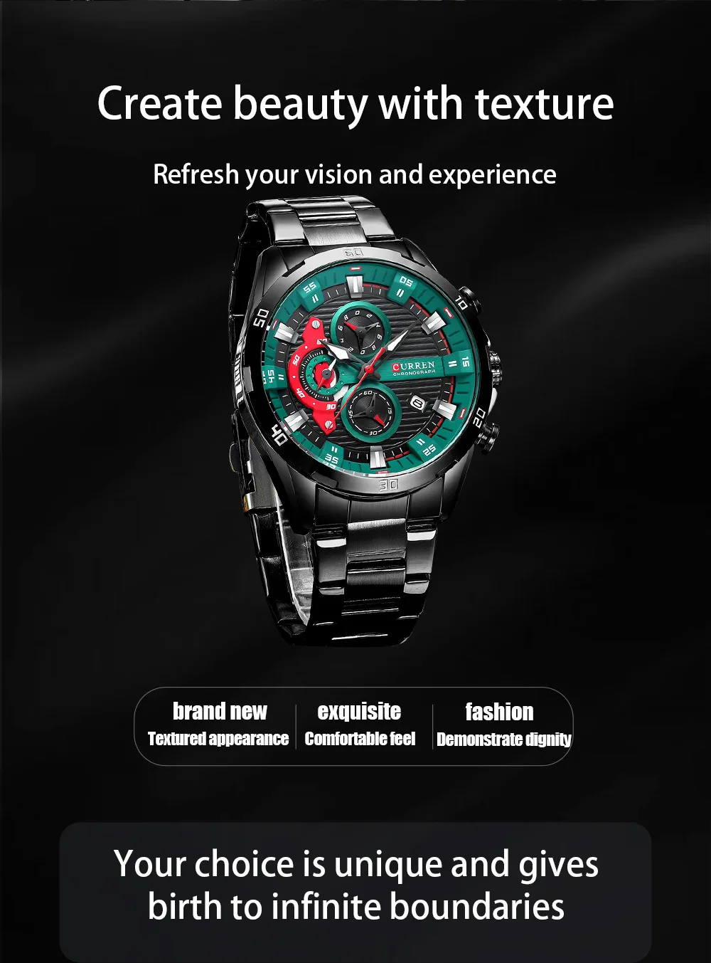 CURREN 8402 Herren Edelstahl-Uhr Kreatives Mode-Design Leuchtendes Zifferblatt mit Chronograph Freizeit-Luxus-Herrenuhr Reloj Hombre – Detail 3