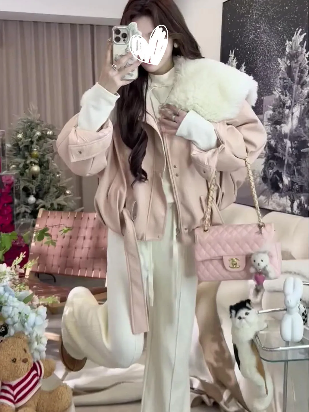 

Розовая хлопковая куртка женская зимняя, новый стиль, с пышным большим воротником, свободного кроя, теплая, повседневная, для города, в корейском стиле