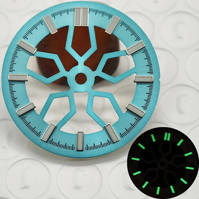 Customized 28.5mm Watch Dial NH38 Green Luminous Sun Wheel Fit For NH38 NH70 Movement 3.0 Oclock Mechanical Watch Dial