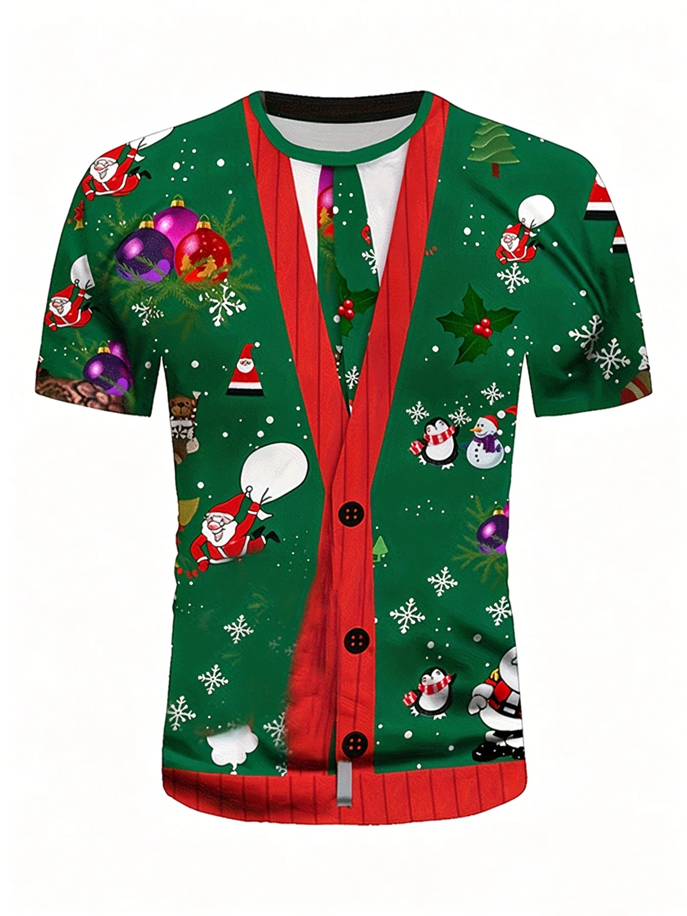 2026 Fun Christmas Red and Green 3D Printed Round Neck Santa Claus Novelty Party Short Sleeve Casual T-shirt Family Set