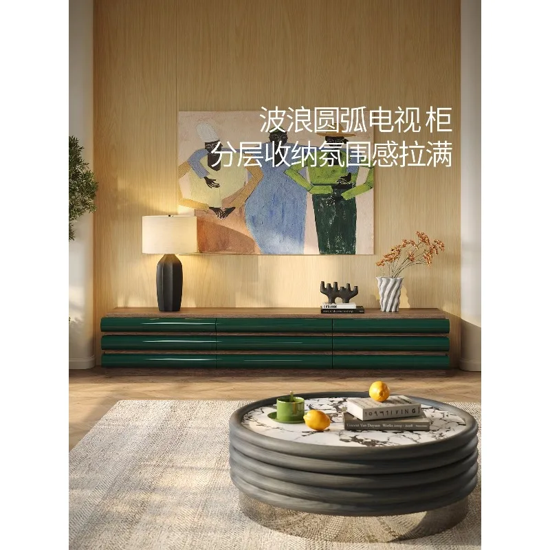 GZ-10 Solid wood tv stand - walnut finish, light luxury style, lacquered floor-standing tv cabinet for living room