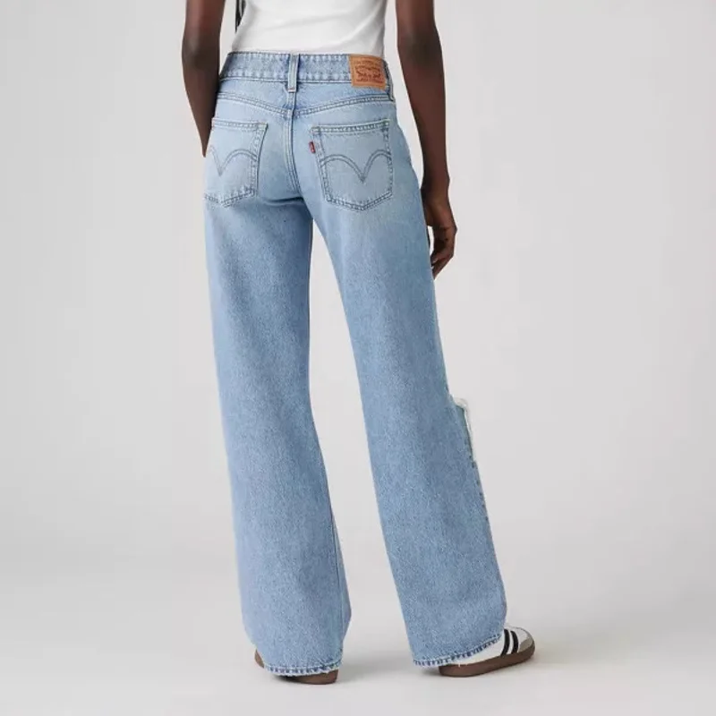 Damen-Jeans mit hoher Taille, weites Bein, zerrissenem Knie, lässige Jeans, neu für den Herbst 2022, modische Denim-Hose mit lockerer Passform, bequem, trendiger Stil
