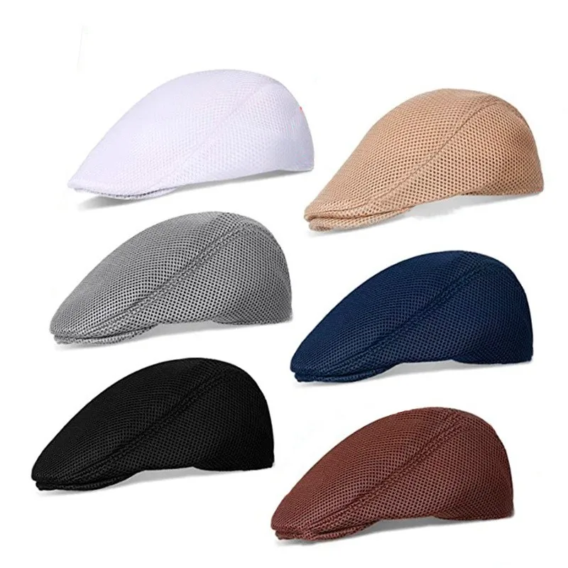 Adult Summer Breathable Mesh Cap British Fashion Style Beret Male Adjustable Men Causal Octagonal Caps 55-60CM