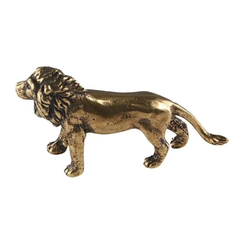 Figurines rétro du roi Lion en laiton, Statue de Lion mignonne en cuivre, Mini Sculpture de Lion exquise faite à la main, décoration de maison, cadeaux