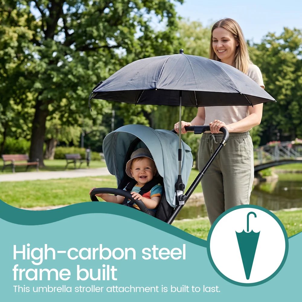 Universal 360° Adjustable Baby Stroller Sunshade Umbrella, UV Protection Waterproof Clip-On Parasol, for Most Strollers