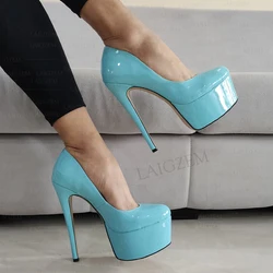 SEIIHEM Women Platform Pumps Roun Toe Platform Thin High Heeled Sandals Club Handmade Ladies Shoes Woman Big Size 41 42 47 50 52