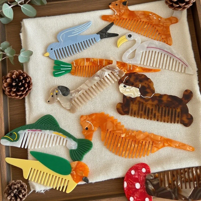 

1 шт., расческа с острым хвостом, ацетатная расческа-тюльпан, расческа для макияжа с широкими зубцами, парикмахерские расчески, бытовые аксессуары для волос, новинка