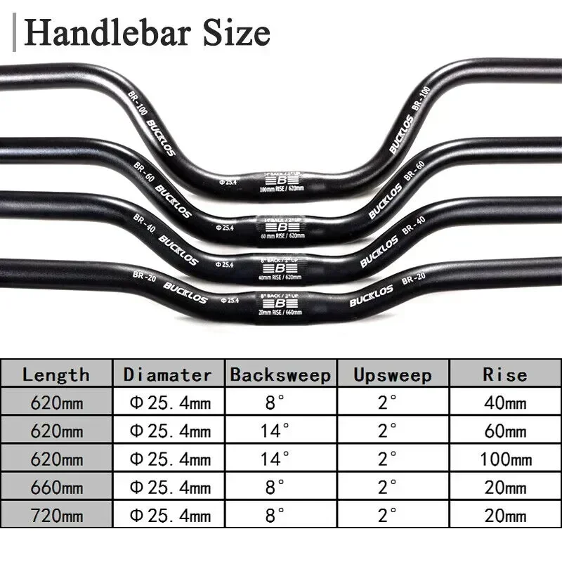 BUCKLOS Mountain Swallow Bike Handlebar 31.8mm 25.4mm Bicycle Riser Bar 620/660/720/780mm Aluminum Alloy MTB Cycling Parts