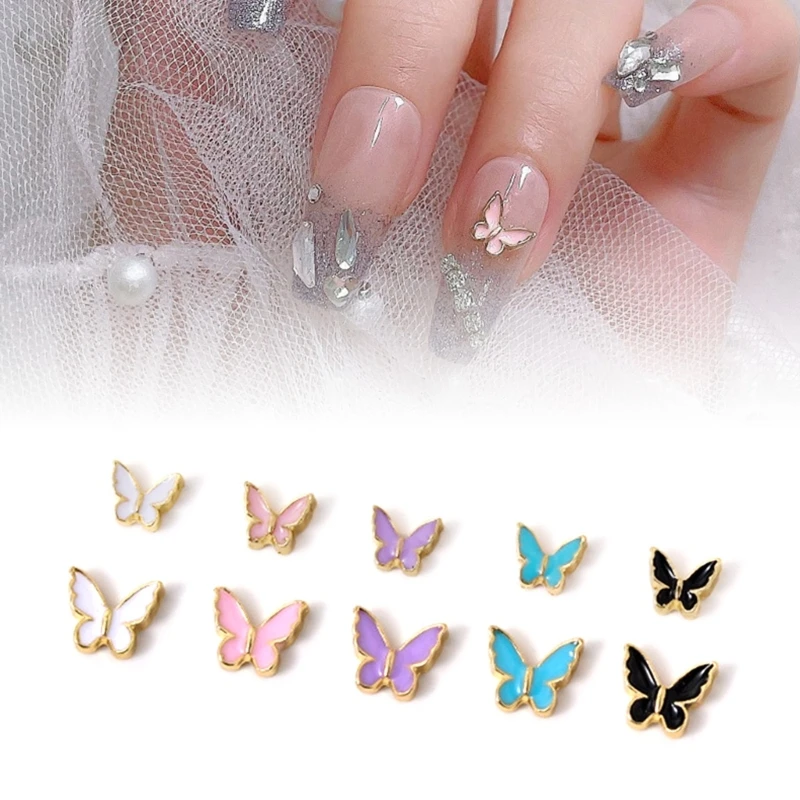 5Pcs 3D Colorful Butterfly Nails Jewelry DIY Manicure Decals Nail Art Nail Tips Rhinestones Decorations Accessory