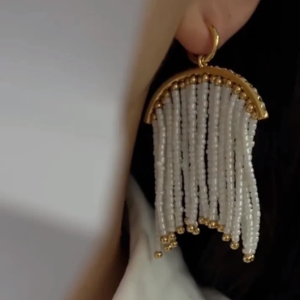 

Elegant Long Tassel Earring for Women Girl's Exaggerated Acrylic Bead Drop Earrings Wedding rides Fashion Party Jewelry Gift