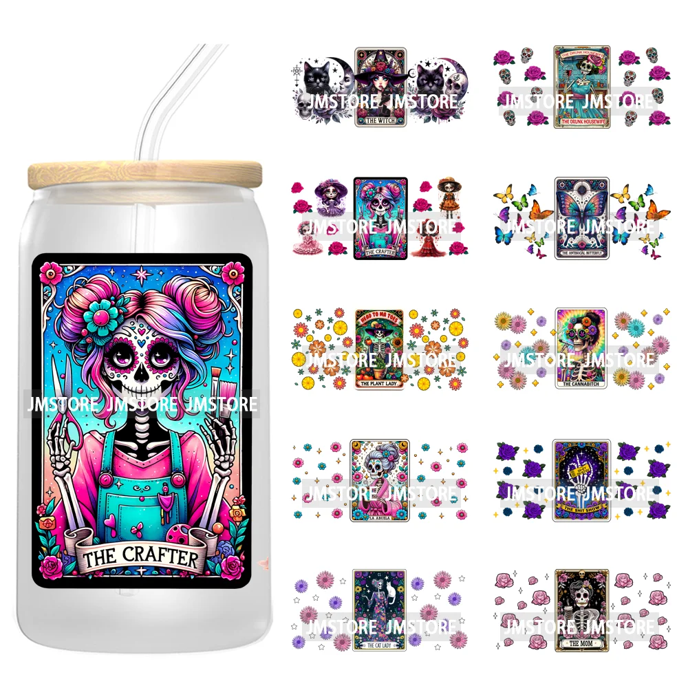 

Funny Tarot Card Flower Sarcastic Skeleton Skull 16OZ UV Cup Wrap DTF Transfer Stickers Custom For Libbey Glass Can Cups Tumbler