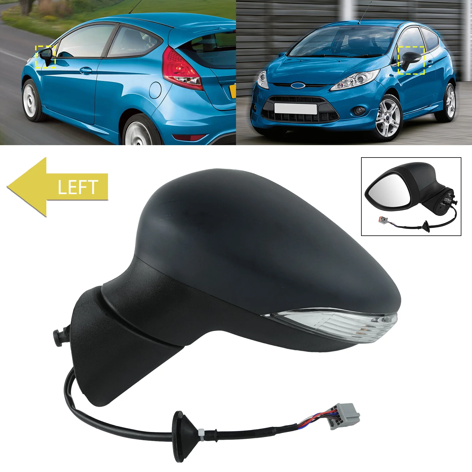 

Left Side Electric Wing Mirror Heated Primed For Ford Fiesta MK7 Hatchback 08-12