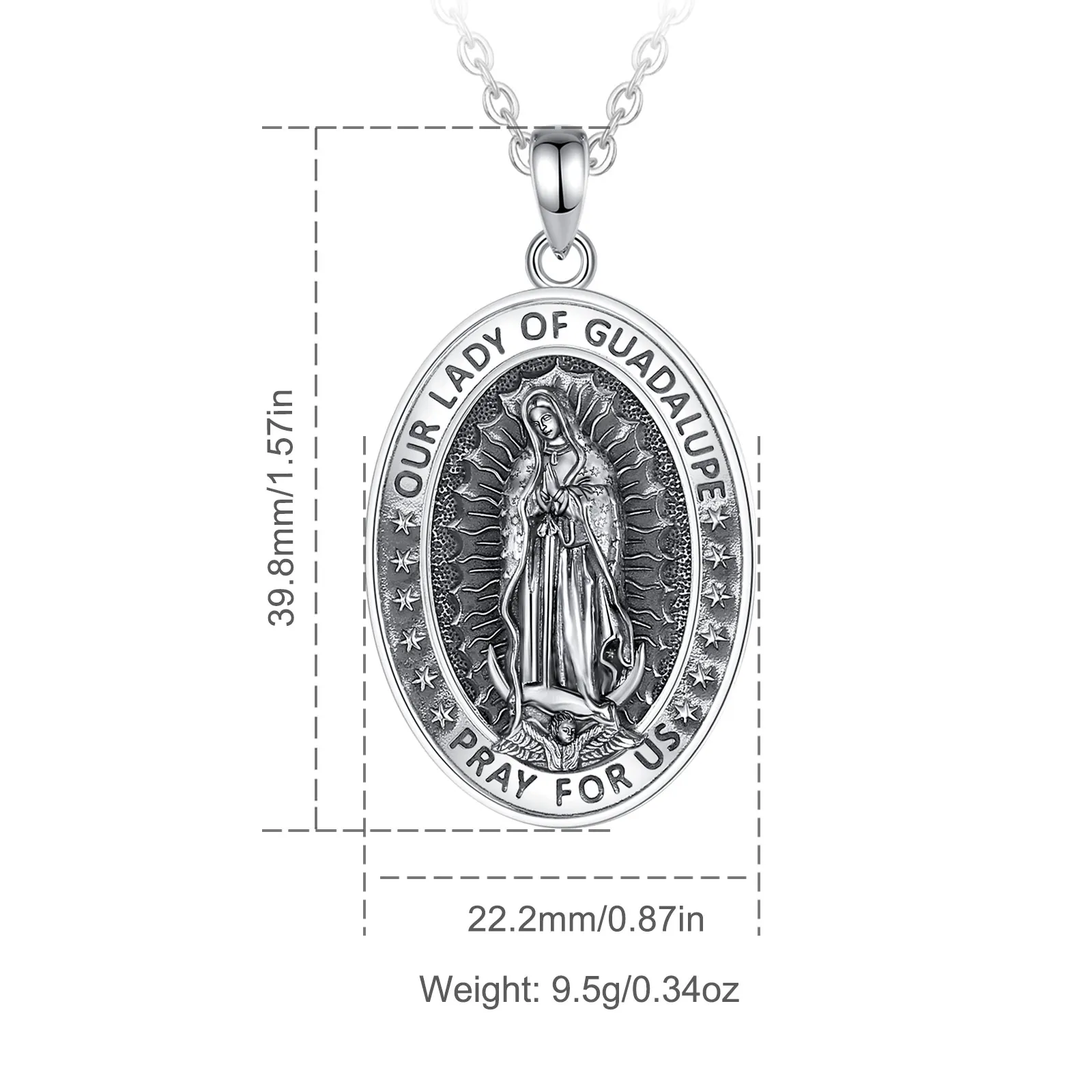 Eudora 925 Sterling Silver Our Lady of Guadalupe Necklace Catholic Pendant Pentagram Angel Amulet Women Vintage Jewelry Gift