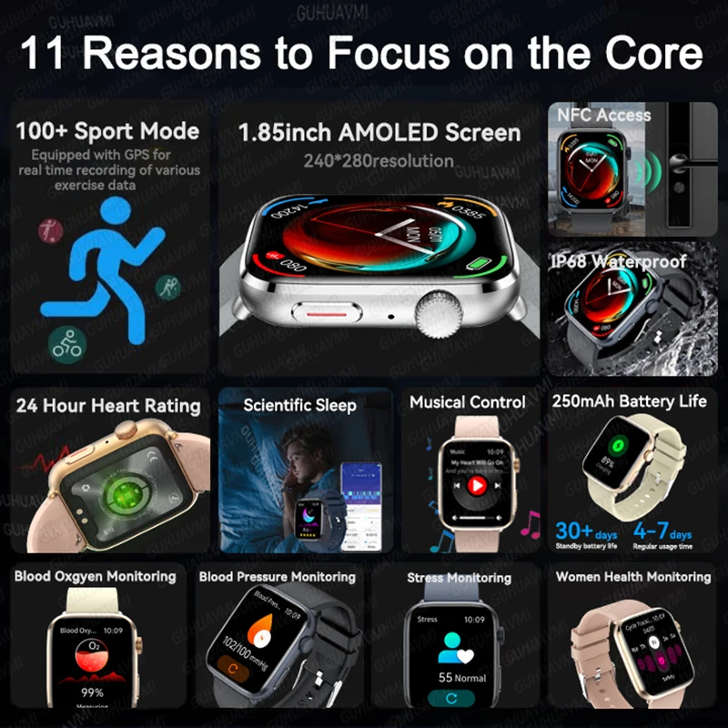 Original Ultra Series Smartwatch Heart Rate Thermometer Health Monitor NFC Bluetooth Call Smart Watch For IOS Xiaomi Men Women