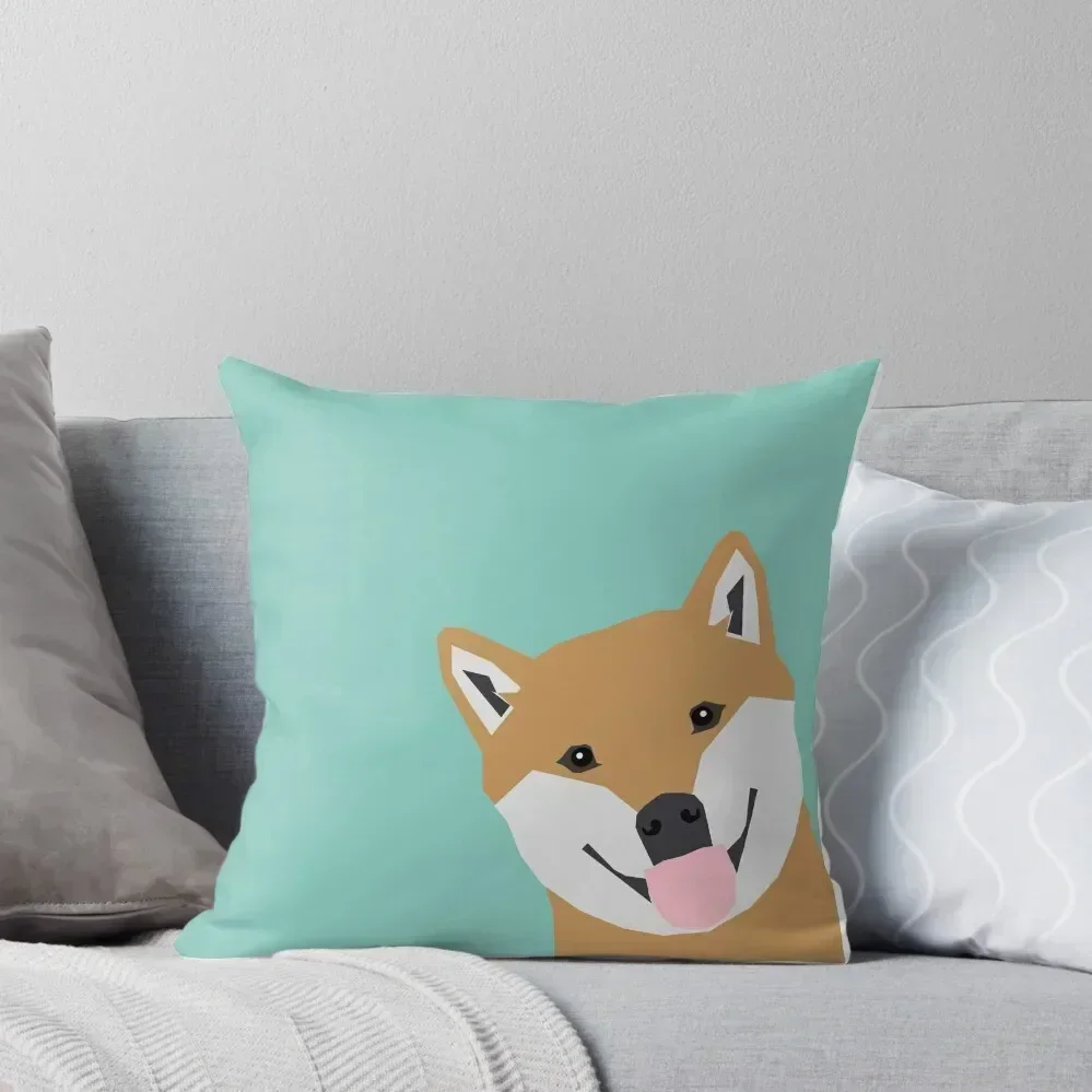 

Shiba Inu Peek - cute shiba doge peeking funny dog art print mint turquoise customizable dog gift Throw Pillow