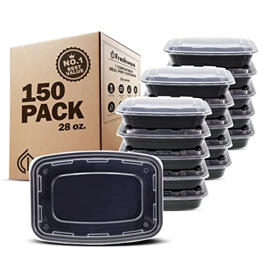 

Meal Prep Containers [150 Pack] 1 Compartment Food Storage Containers with Lids Bento Box BPA Free Stackable Microwave/Dishwash