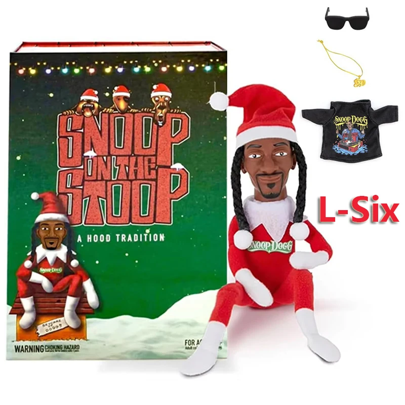 Snoop Dogg Snoop on a Stoop Elfo de Natal Brinquedos de Pelúcia Decoração de Prateleira Inclui Brinquedo de Elfo Camiseta Óculos de Sol e Colar Brinquedo de Decoração