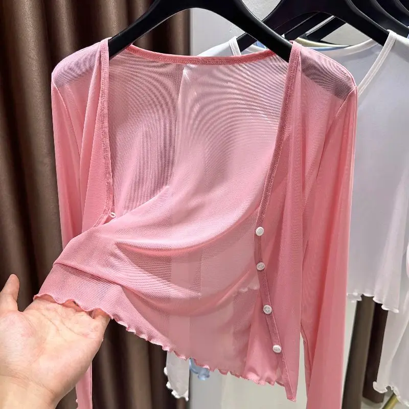 Plus Size Ice Silk Protezione solare ort Cardigan Capispalla da donna Fat MM oulder punch Me Cover up Top V-Ne Long Sve