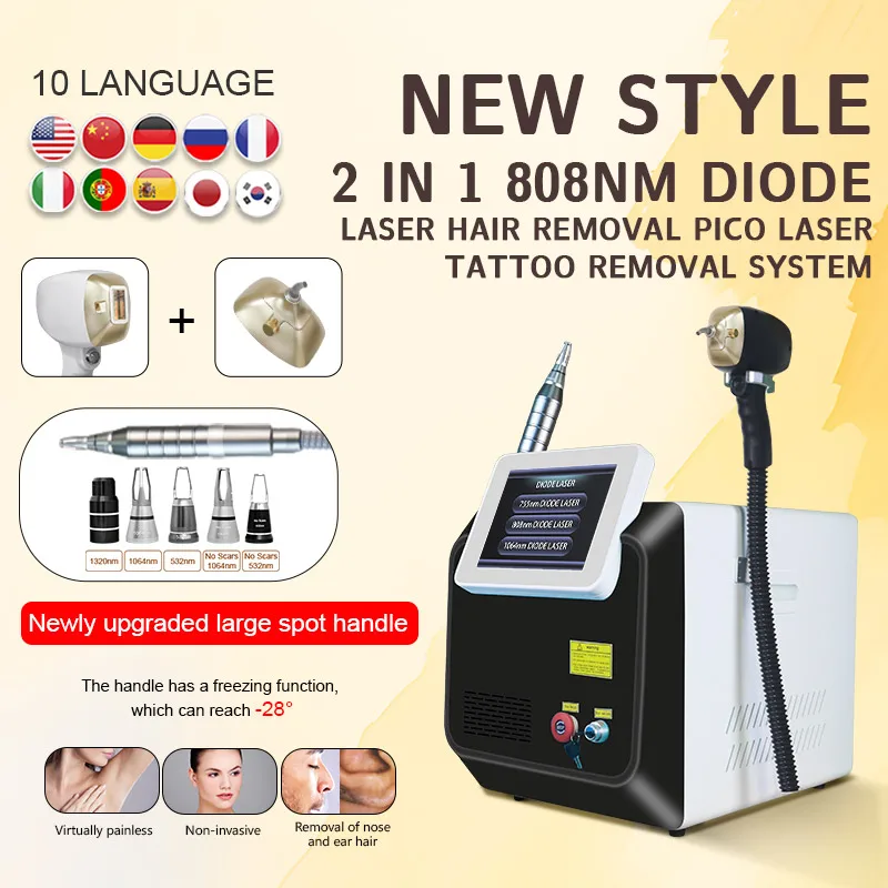 

2 in1 Three Wavelength Portable Painless Diode Laser Permanent Hair Removal Q-Switch PCIO Laser Tattoo Spot Removal Machine