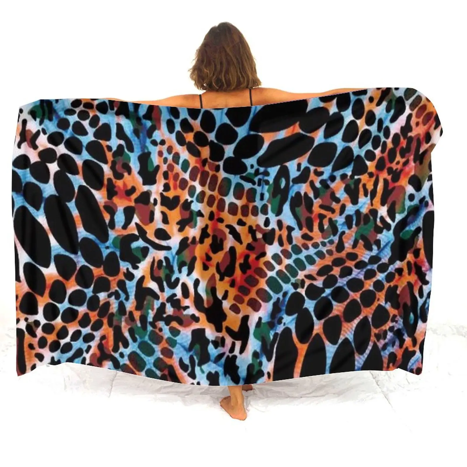 Leopard Print Sarong Animal Texture Pattern Shawl Zebra Print Theme Customizable Women Sarong Lightweight