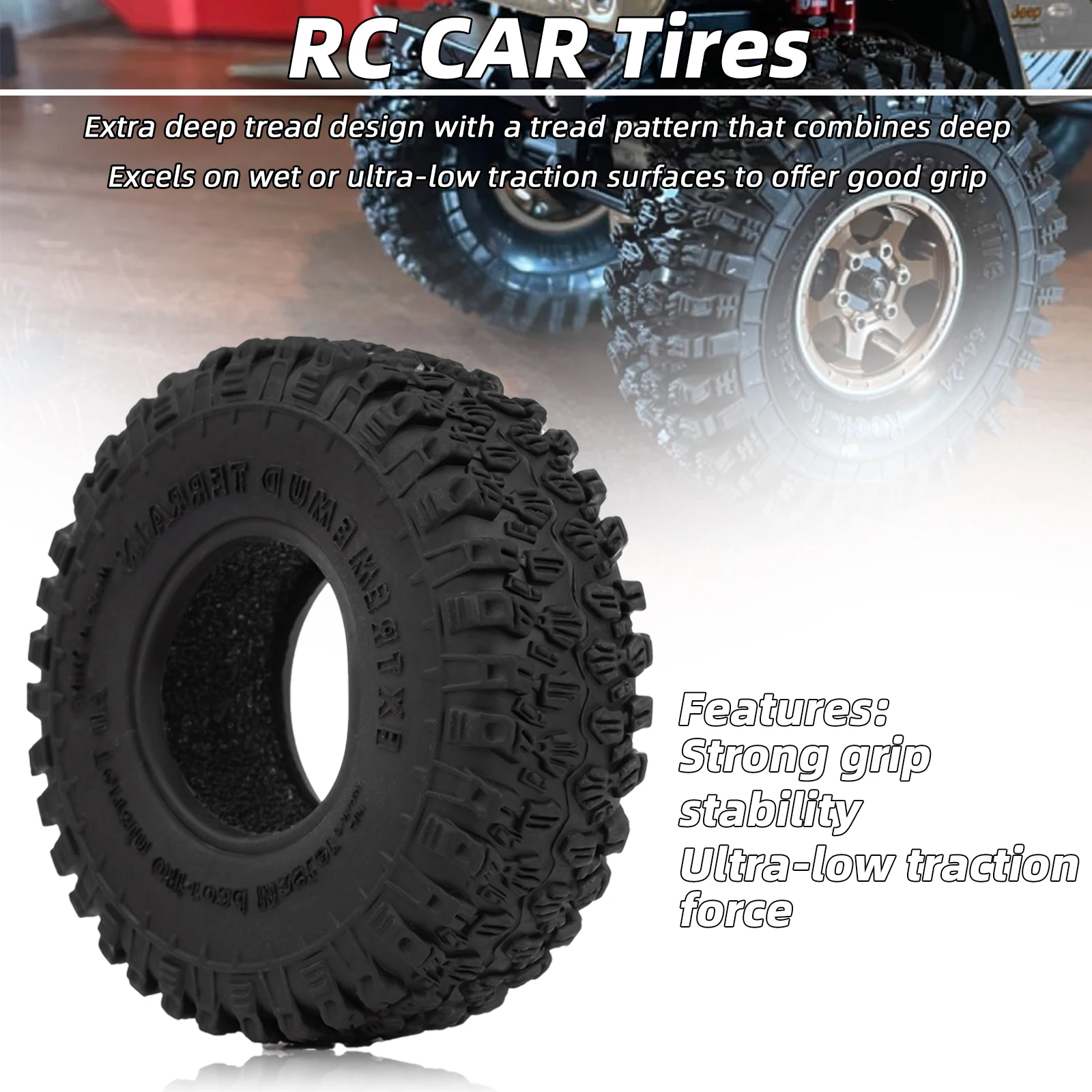 RCXAZ RC Rock Climber 52mm Tires 1.0' Soft Rubber Tires Dirt Tires for 1/18 1/24 RC Crawler Axial SCX24 TRX4M Upgrade Tires