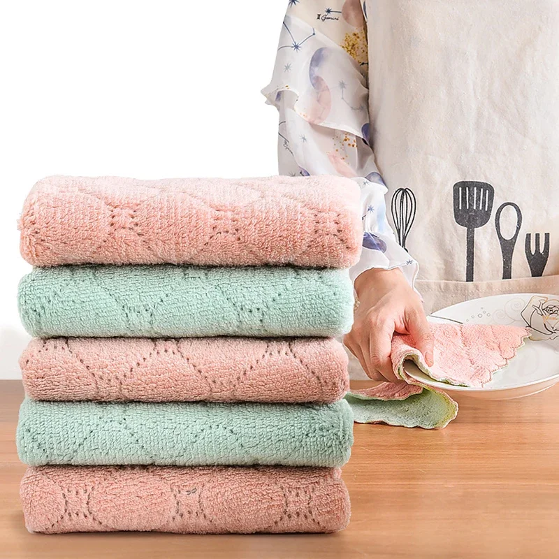 

1/5pcs Cleaning Cloth Kitchen Anti-grease wipping rags Absorbent Microfiber Rags home washing dish kitchen Towels