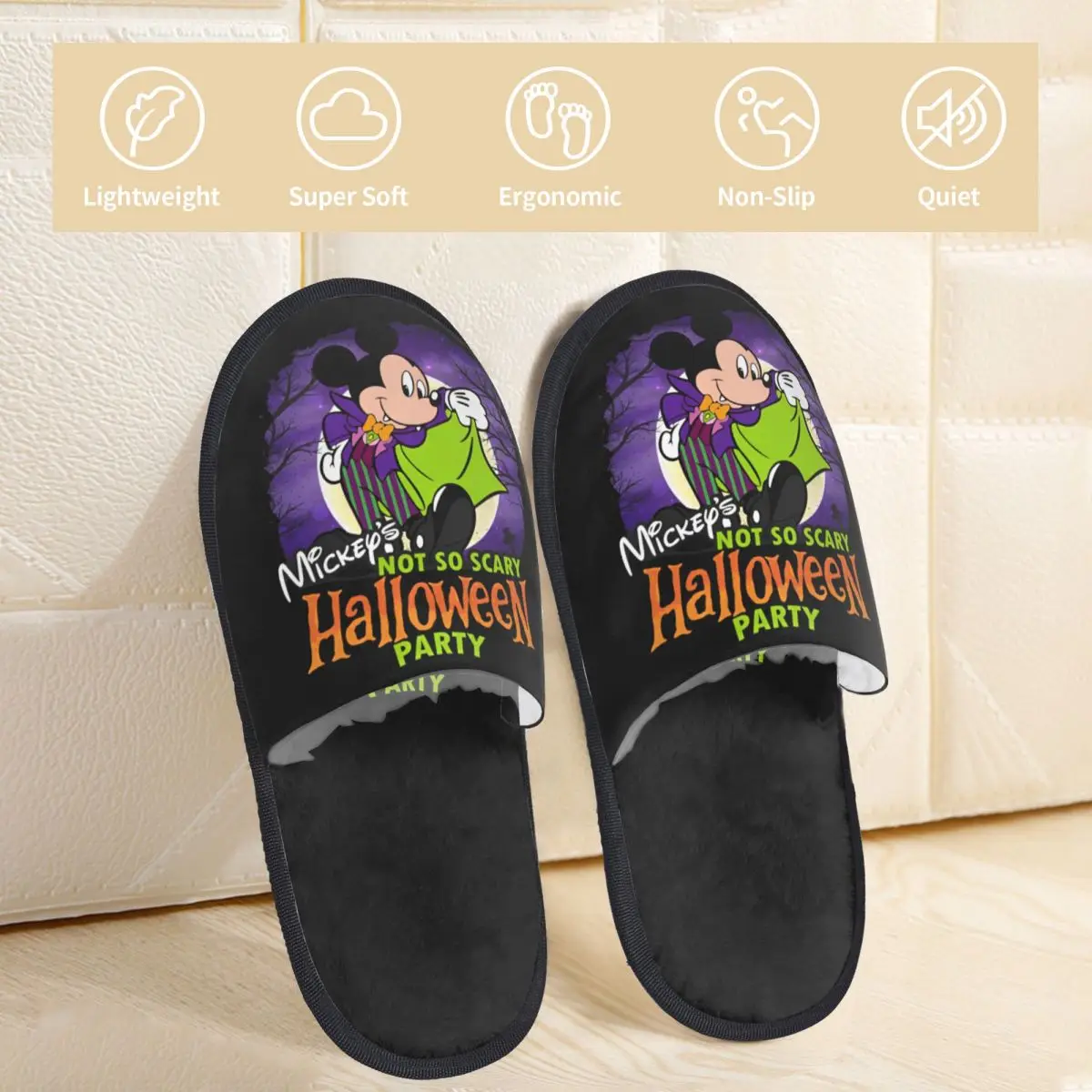 Halloween Disney Mickey Indoor Slippers with Memory Foam Slipper Gift for Women Men House Shoes with Anti-Skid Sole