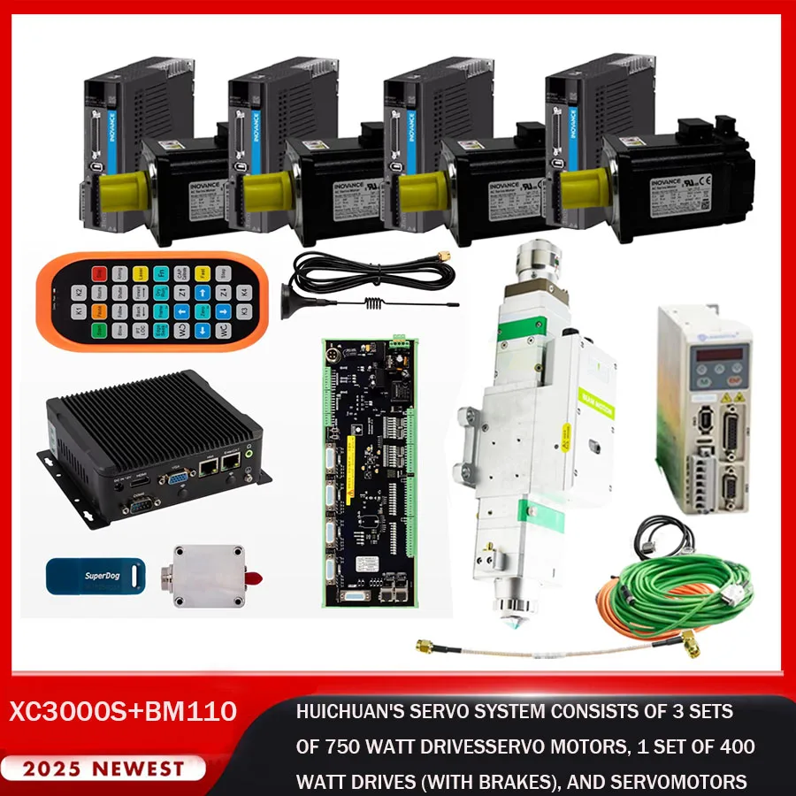 Raytools XC3000S laser cutting control system with BM110 3.3kw automatic cutting head and Huichuan servo 750 watt 400 watt brake