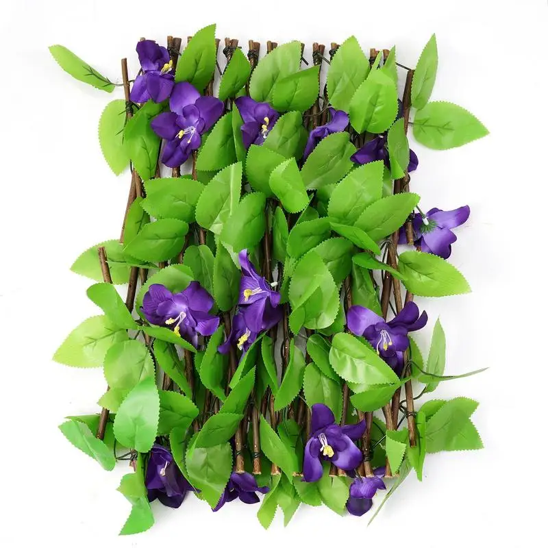 Artificial Garden Fence 40*20cm Expandable Faux purple flowers  green Foliage For Garden Balcony Courtyards Decoration