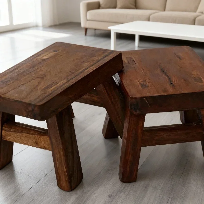 Chinese Style Solid Wood Long Leg Stool for Home Living Room Shoe Changing Stool Household Furniture Home Decoration