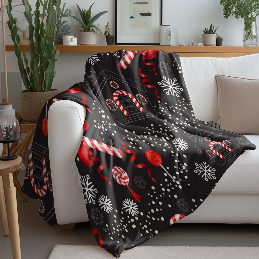 TU Festive Christmas Throw Blanket Cozy Holiday Flannel Blanket Reversible Winter Comforter Gingerbread House Design Gift for He