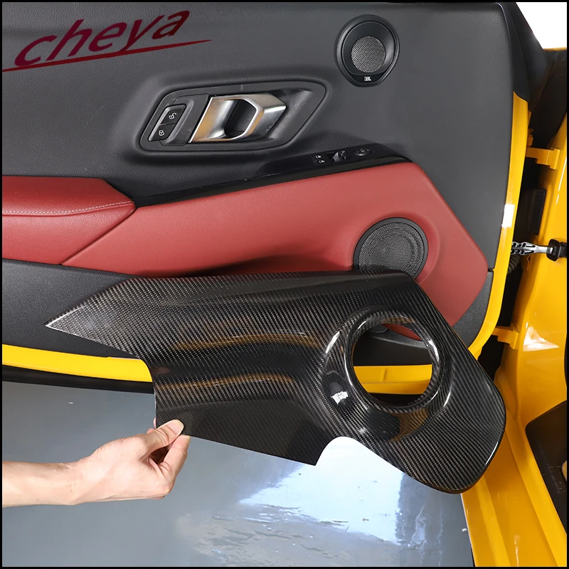 

x2 Real Carbon Fiber Car Inner Door Audio Speaker Panel Cover Trim Sticker Suitable for Toyota GR A90 Supra 2019 + Accessories