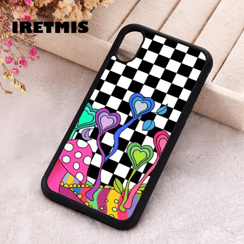 Iretmis Phone Cover Case For iPhone X XS Max XR 11 12 13 PRO MINI 14 15 16 Plus Rubber Silicone Checkered Colorful Hearts