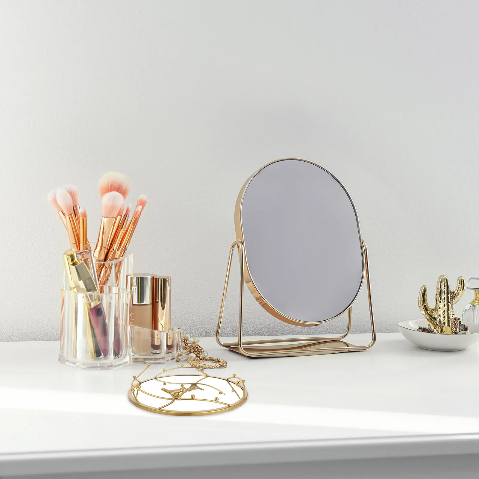 Nordic Golden Mirrored Vanity Tray Round Jewelry Organizer Perfume Tray Decorative Home Perfume Trays