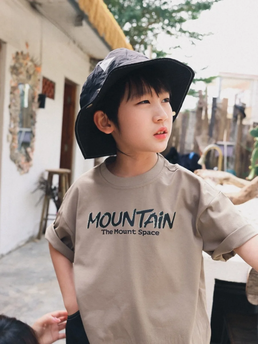 Facec Boys Loose Short Sleeve T-Shirt Summer New Outdoor Mid-Large Children Cool Top Cotton Polyester Blend Casual Style