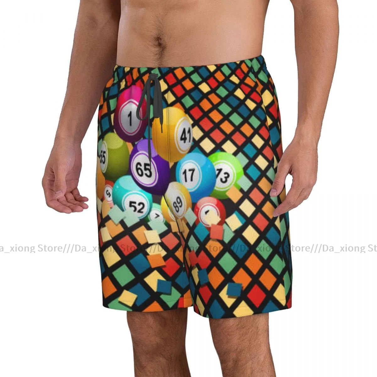 Men Beach Short Quick-drying Swimming Trunk Bingo Balls Breaking Wall Tiles Swimwear Swimsuit Bathing Shorts