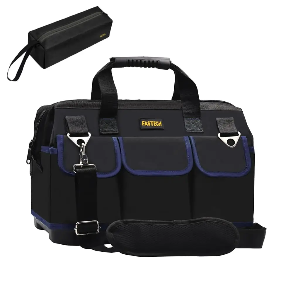 

22 H Tool Bag, Waterproof Wide Mouth Tool Kit, Heavy Duty Tool Bag Organizer With Shoulder Straps And Molded Base, Tool Storage