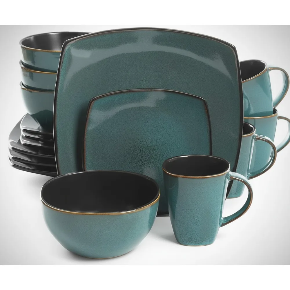 

Современный бирюзово-зеленый набор столовой посуды из 16 предметов, каменная посуда с реактивной глазурью, можно мыть в посудомоечной машине, 4 шт.