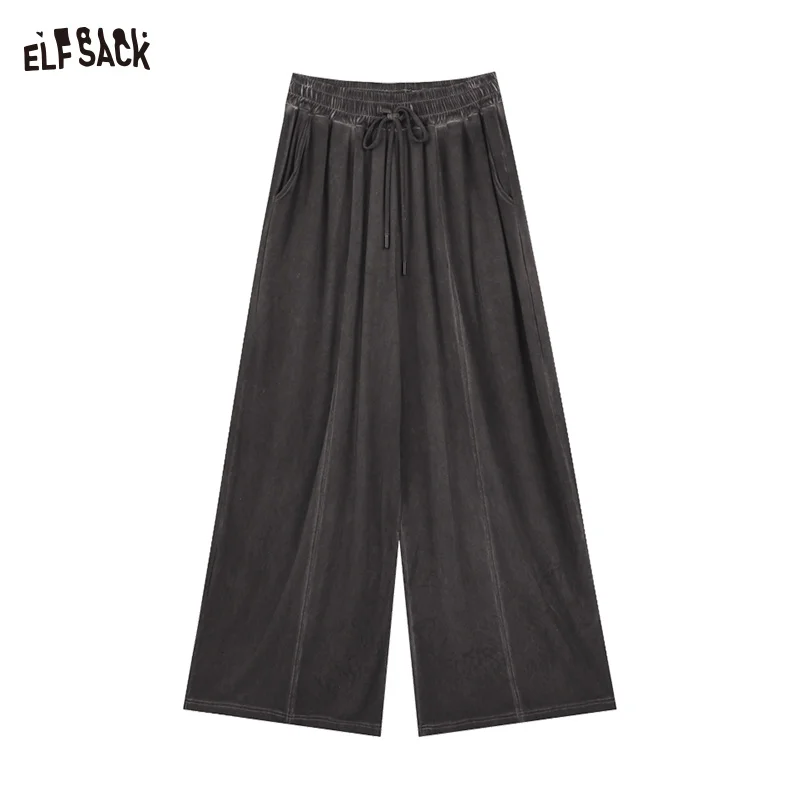 ELFSACK 2024 Summer Dropping Street Style Wide Legged Pants for Women's Slimming Casual Straight Leg Pants