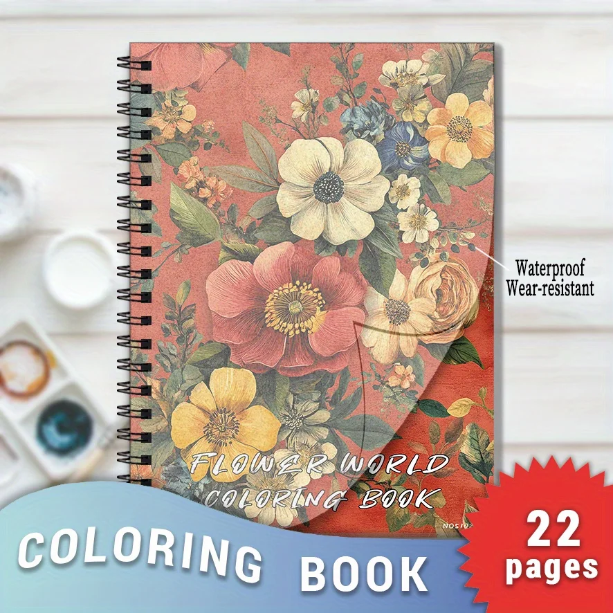 Flower World Floral Coloring Book 8.3 X 11.2 Inches 22 Pages Stress Relief And Emotion Management Art Therapy